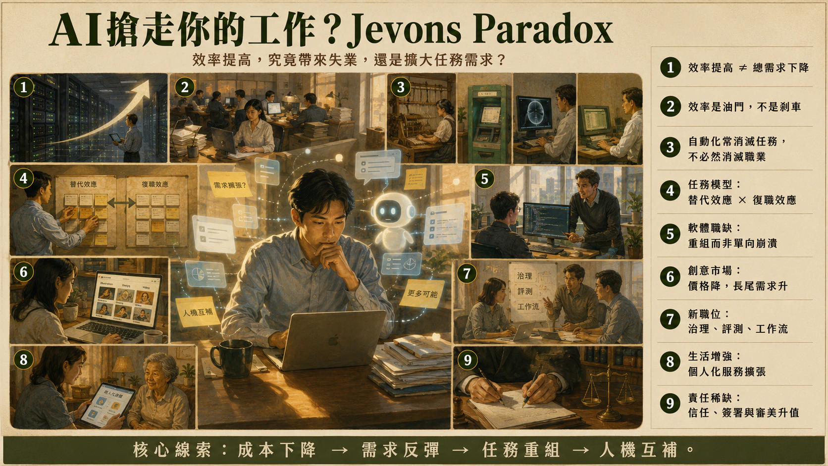 AI 增加還是減少工作？Jevons Paradox總覽圖