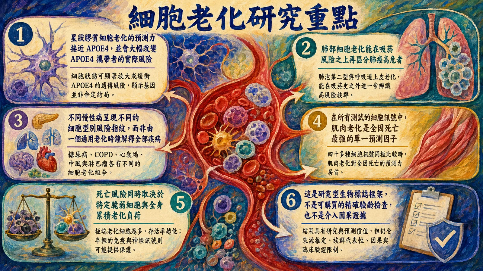 細胞老化研究重點總覽圖