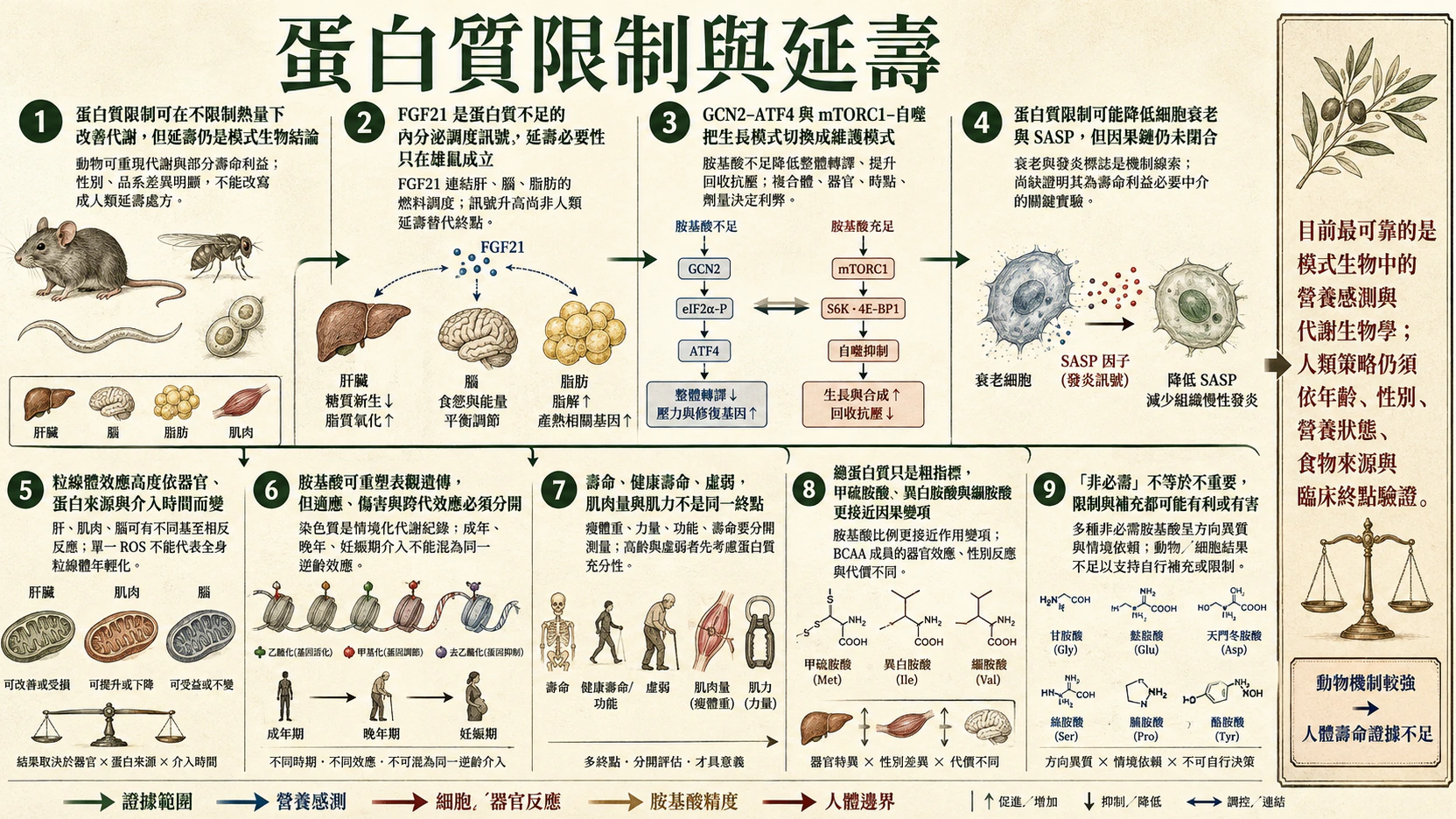 蛋白質限制、胺基酸感知與延壽總覽
