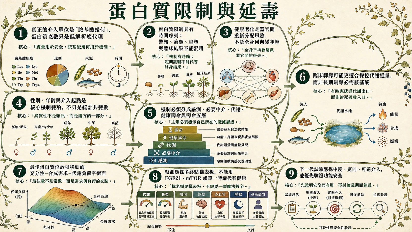 蛋白質限制、胺基酸感知與延壽：胺基酸幾何、個人化介入與研究邊界總覽